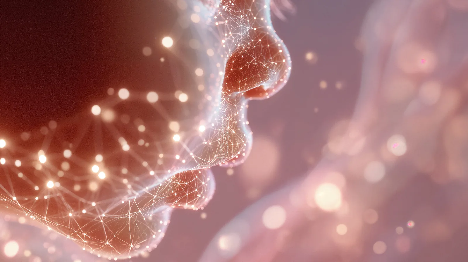 AI neural network visualization showing baby facial prediction technology