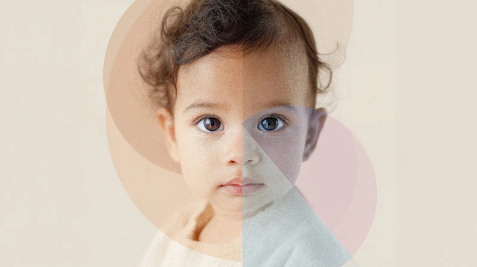 Baby portrait showing blended genetic traits from both parents - what will my baby look like concept illustration