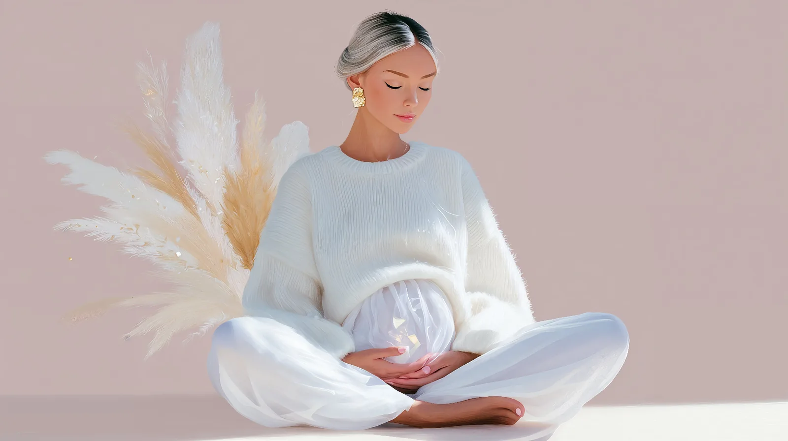 Emotional Wellness and Partner Communication Woman practicing gentle meditation and mindfulness for preconception wellness and pregnancy preparation
